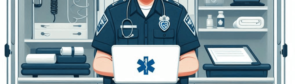 illustration of EMT using a laptop.