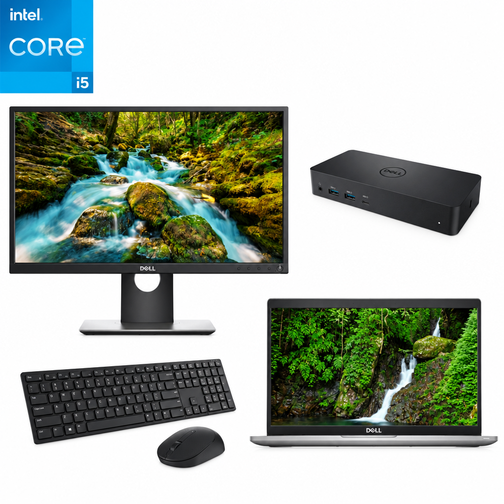 Image of Dell Latitude 5420 i5 Bundle, with P2217H monitor, D6000 docking station and Dell KM5221 Wireless Keyboard/Mouse.