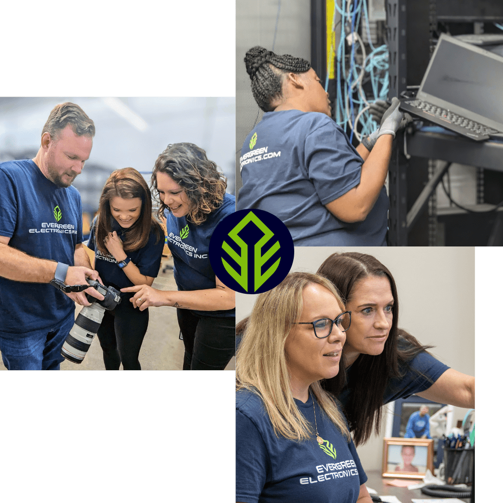 Three images of our team at Evergreen Electronics.