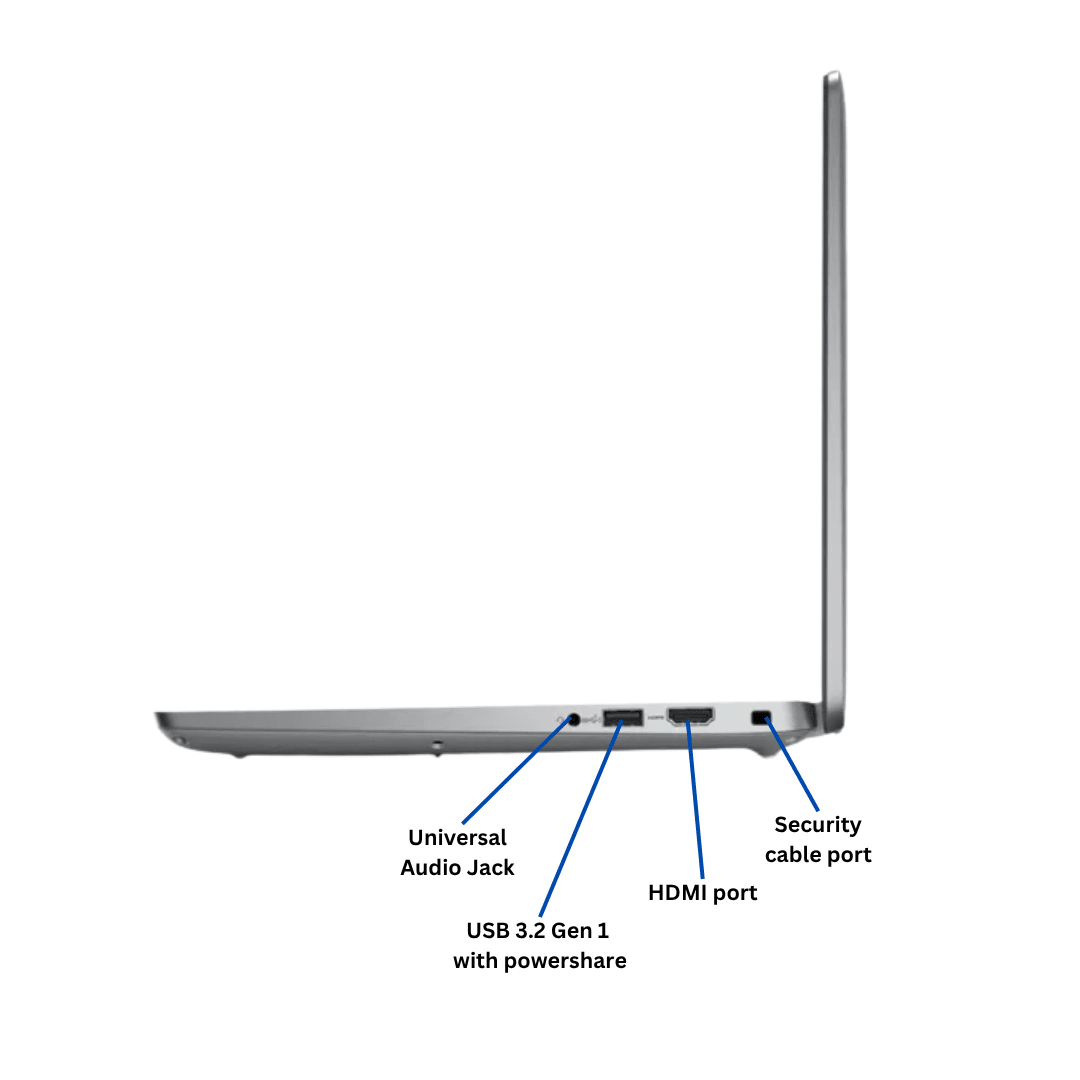 right-facing view of the dell latitude 5440 i7 gen 13 with all front-side ports clearly labeled