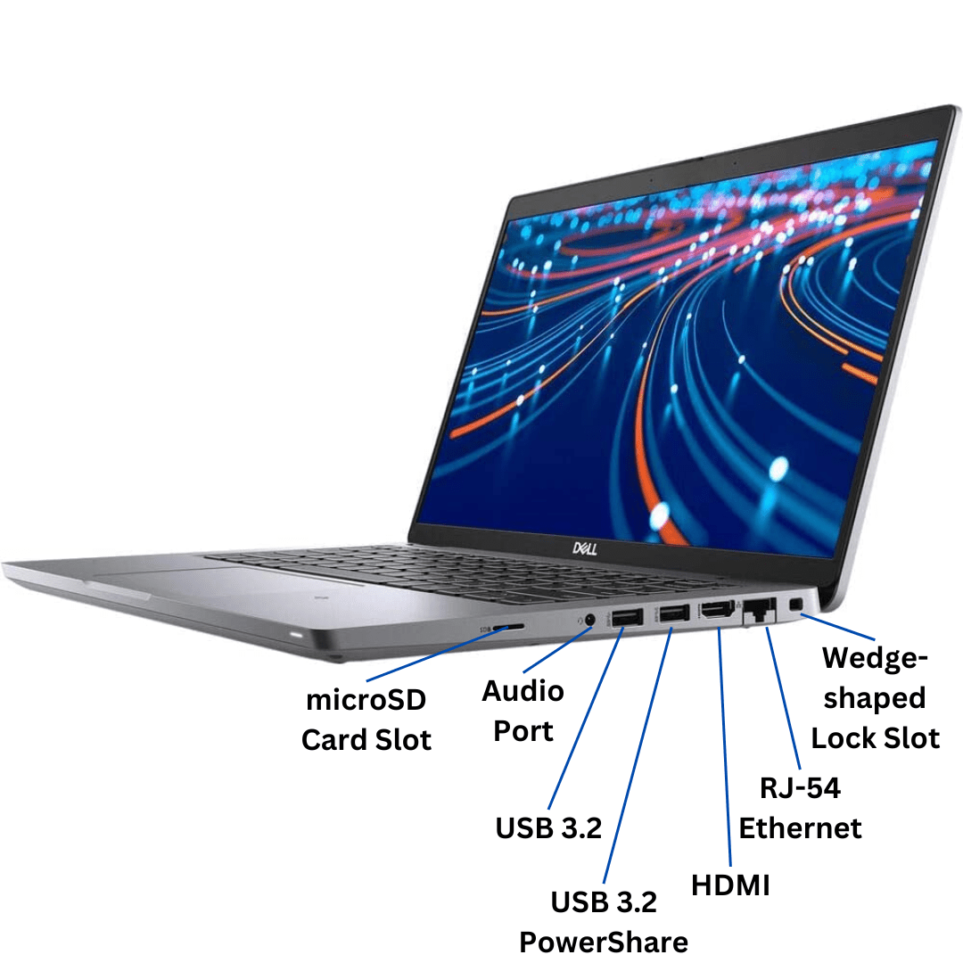Port diagram of the right side of a Dell Latitude 5420 Laptop port diagram with all ports labeled.