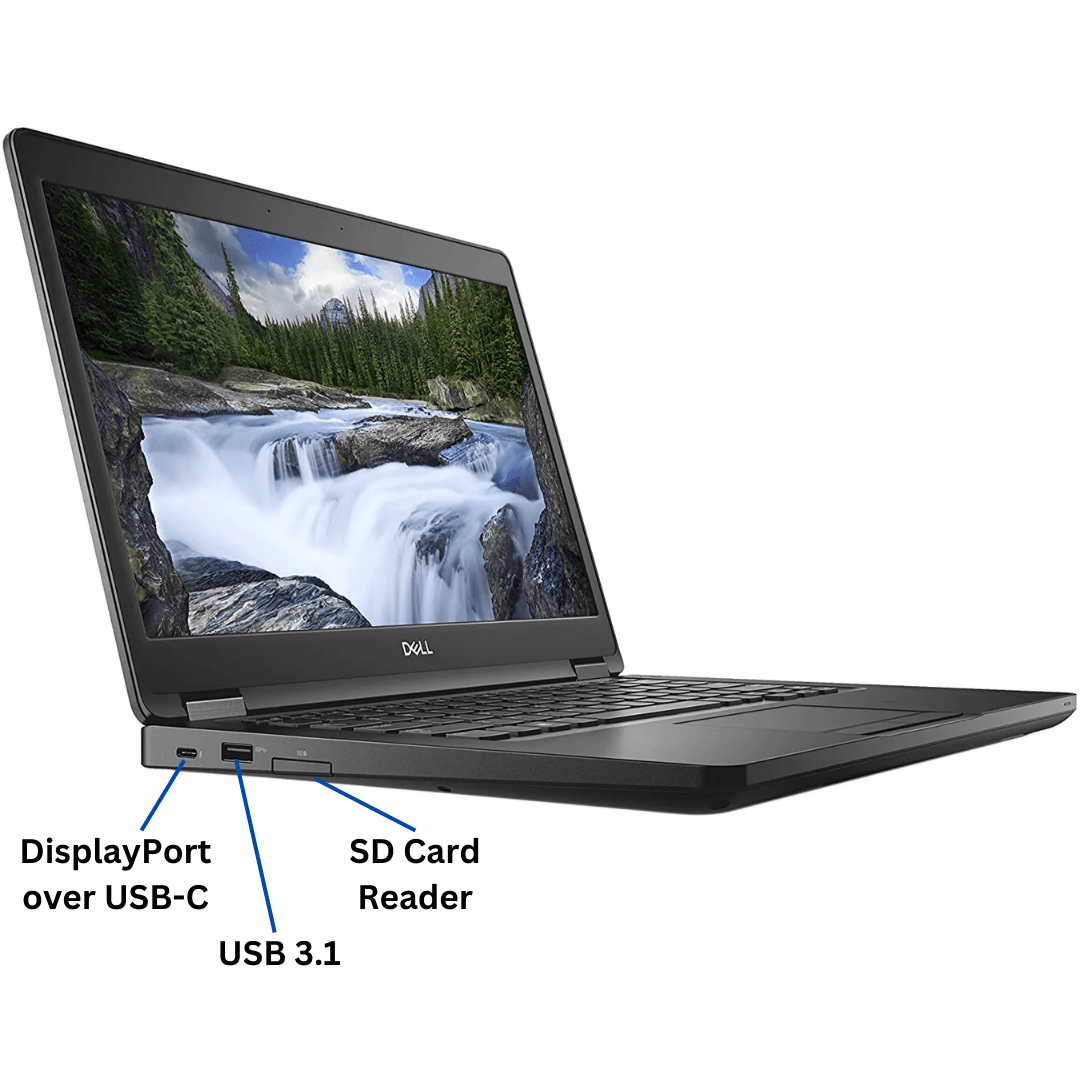 Left-side view of an opened Dell Latitude 5490 Laptop port diagram, with all visible ports clearly labeled.