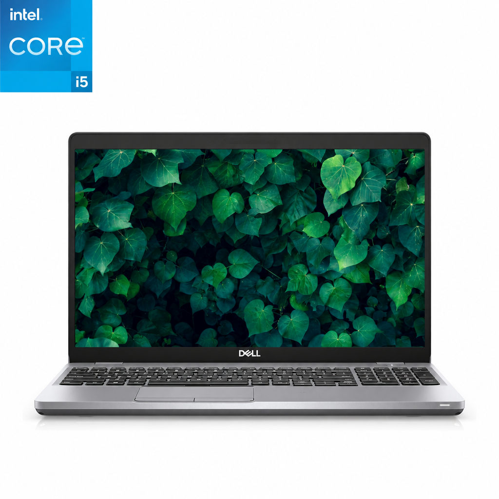 Main image for a listing of a front-facing, opened Dell Latitude 5510 i5 Laptop.