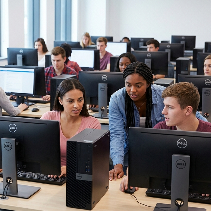 Students working in a computer lab.
