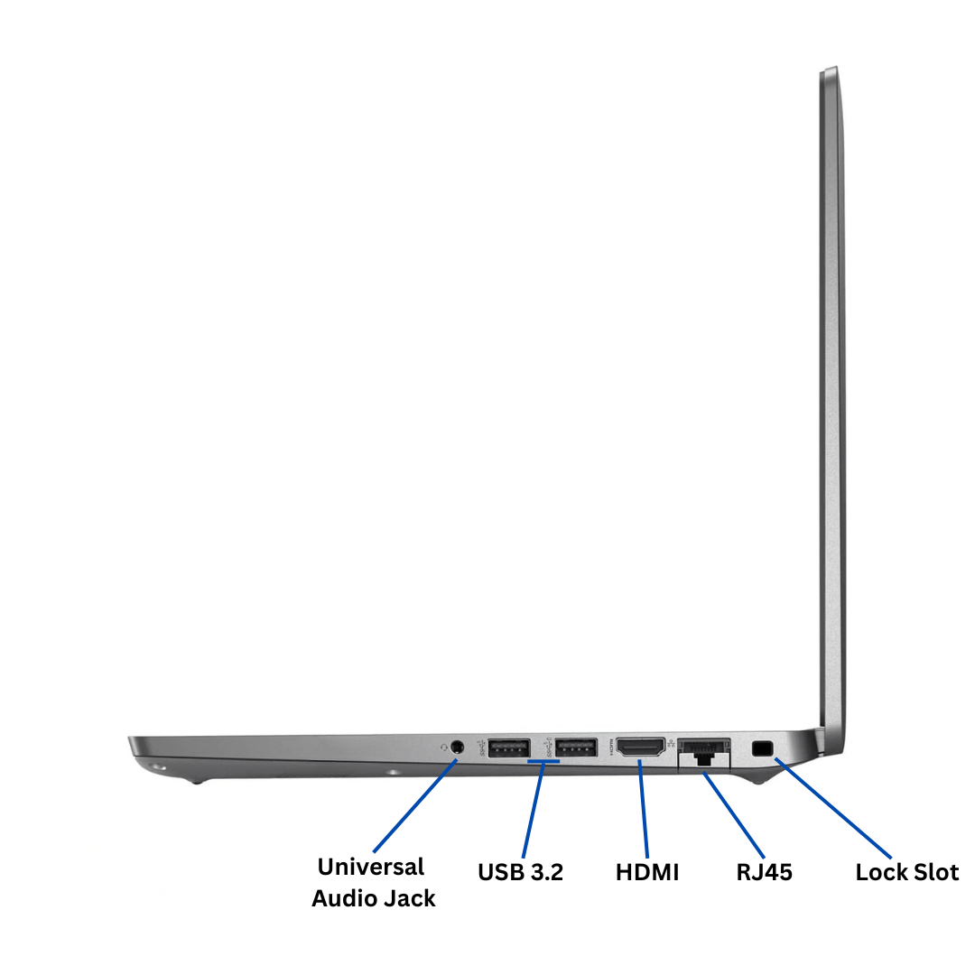 Right-side view of an opened Dell Latitude 5430 laptop port diagram.