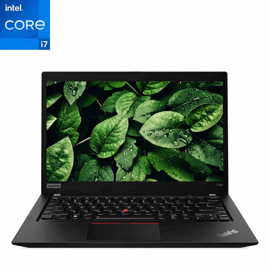 Main Front-facing image of opened Lenovo ThinkPad T15 i7 Gen 1 laptop.