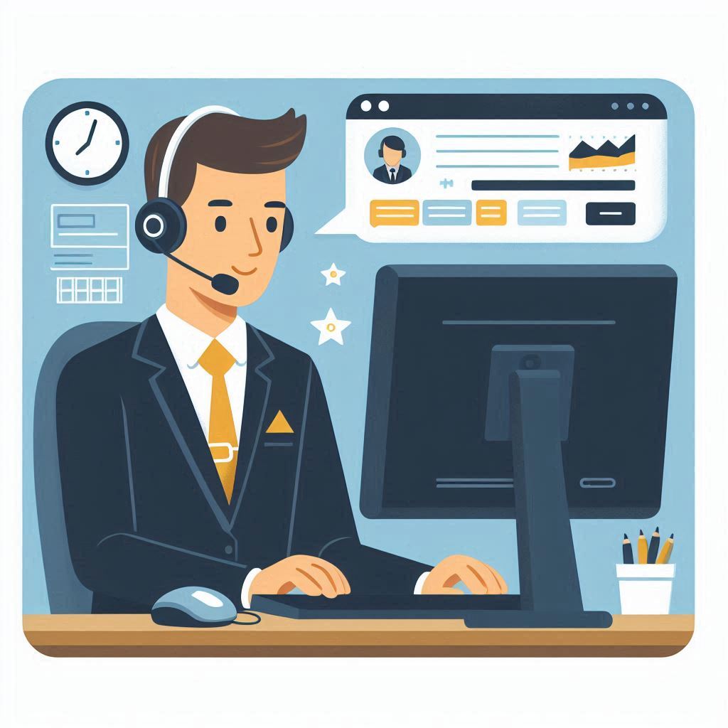Illustrated image of a Call Center employee using a refurbished computer monitor for work.