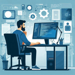 Illustrated image of a Managed Service Provider Employee working on a refurbished computer monitor.