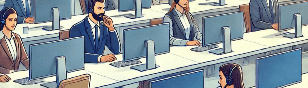 Illustrated image of call center agents using refurbished monitors.