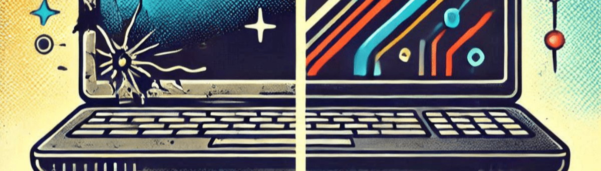 Illustrated image that represents the difference between used and refurbished computers.