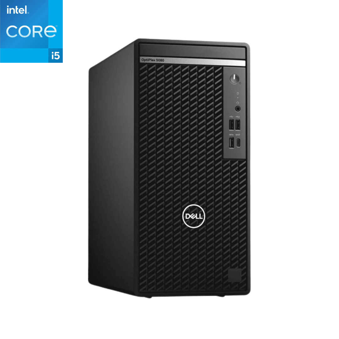 Dell optiplex 5080 MT computer tower with Intel Core i5 logo on a white background