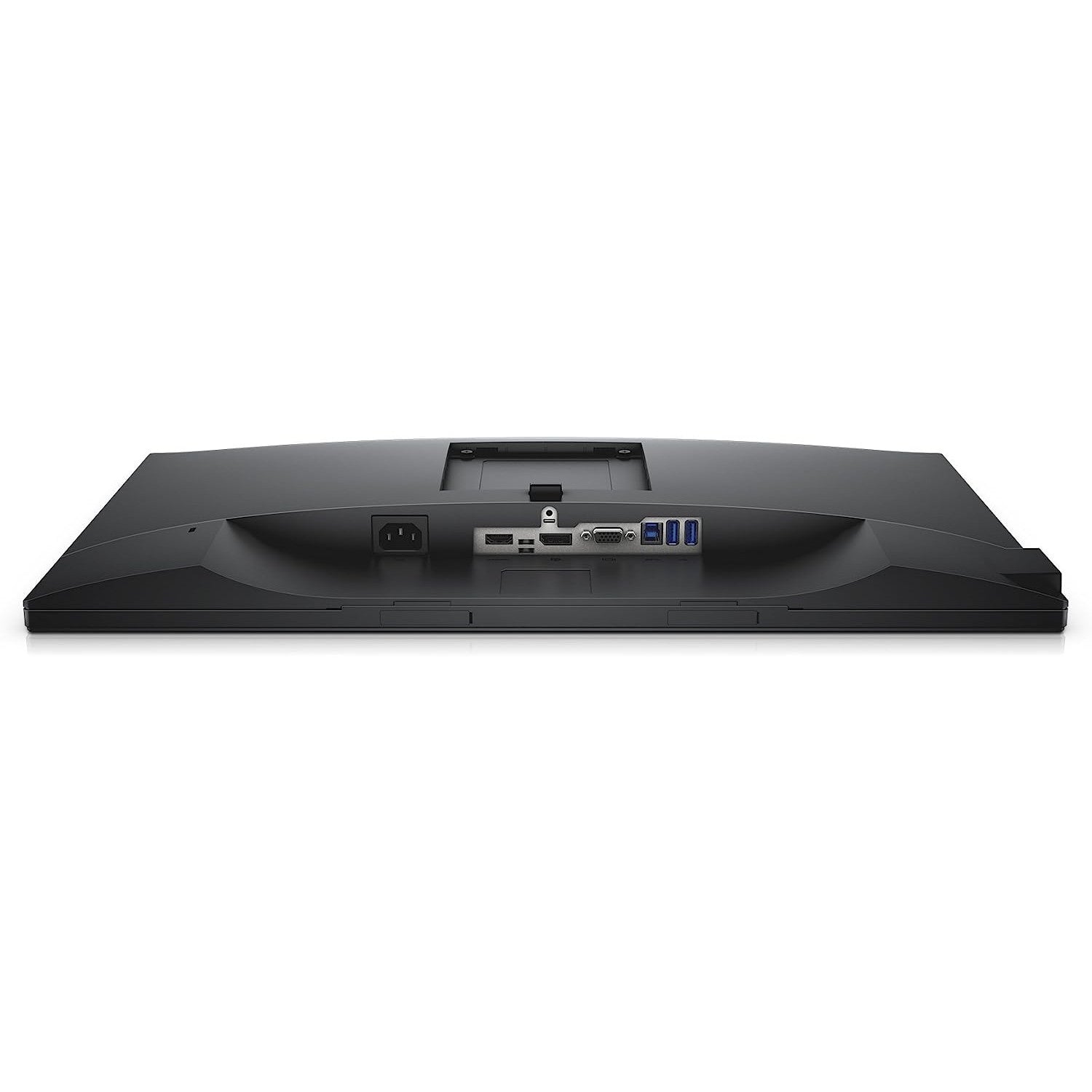 Under-rear view of a facedown Dell  Professional P2417H Monitor, showing all ports underneath.