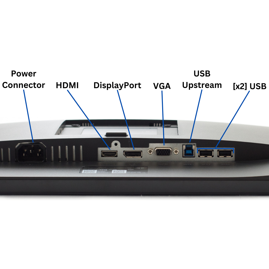 Under-rear view of the Dell Professional P2417H Monitor port diagram, with all visible ports clearly labeled.