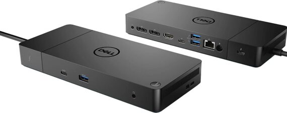 Front and back view of Dell WD19TB Thunderbolt docking station.