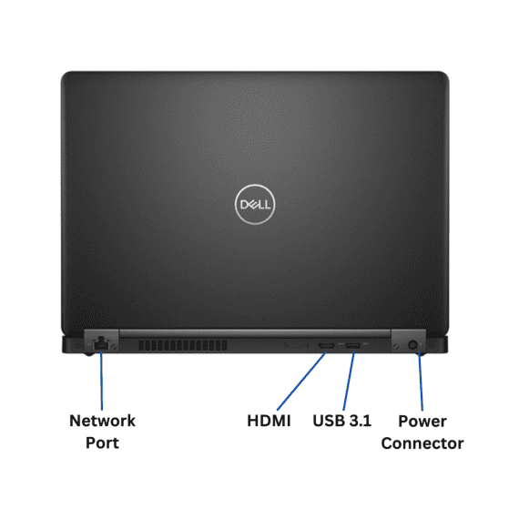 Rear-view of Dell Latitude 5490 Laptop ports.