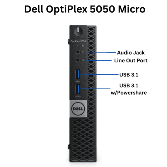 Front facing view of the Dell OptiPlex 5050 Micro Form Factor Desktop ports.