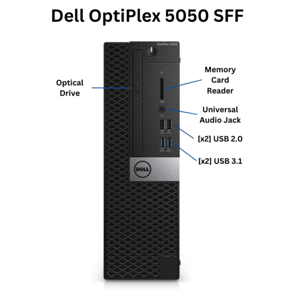 Front facing view of the Dell OptiPlex 5050 Small Form Factor Desktop ports.