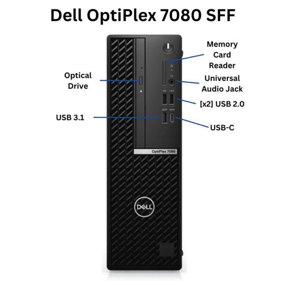 Front facing view of Dell OptiPlex 7080 Small Form Factor ports.
