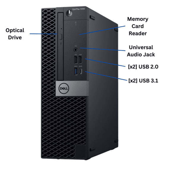 Front View of Dell OptiPlex 5060 SFF Desktop Port Diagram from Evergreen Electronics.