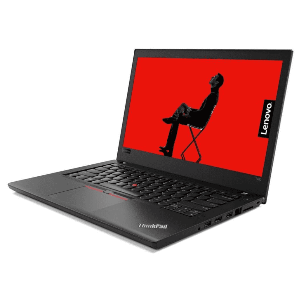 Front-right view of the Lenovo ThinkPad T480 Laptop from Evergreen Electronics.