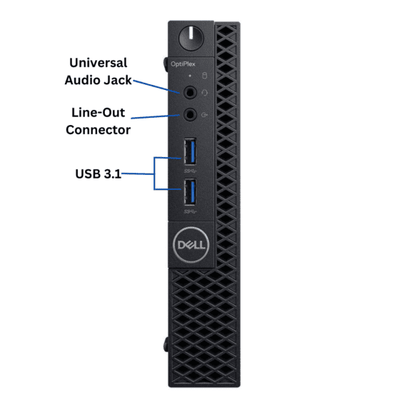 Front view of Dell OptiPlex 3060 Micro Form Factor desktop port diagram from Evergreen Electronics.