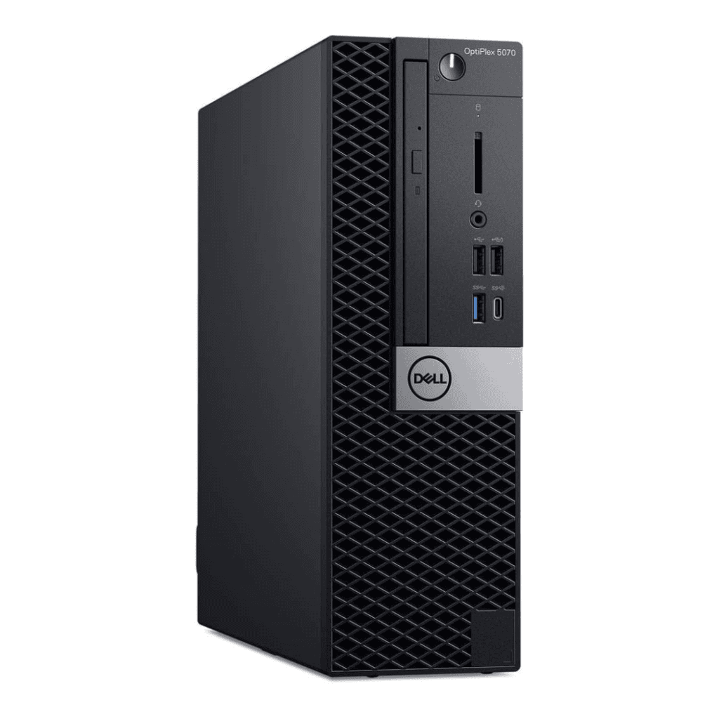 Front of a Dell OptiPlex 5070 Small Form Factor Desktop from Evergreen Electronics.