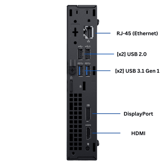 Rear view of Dell OptiPlex 3070 Micro Form Factor desktop ports from Evergreen Electronics.