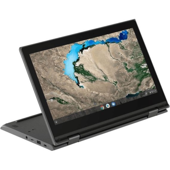 Image of the Lenovo Chromebook 300e 2-in-1 laptop with the touchscreen bent backwards.