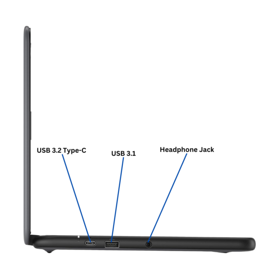 Left-side port diagram for the Dell Chromebook 3100 laptop.