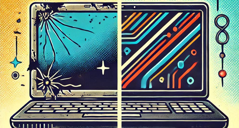 Illustrated image that represents the difference between used and refurbished computers.