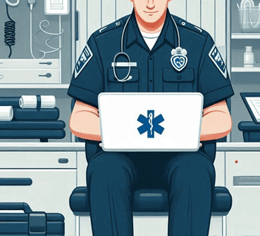 illustration of EMT using a laptop.