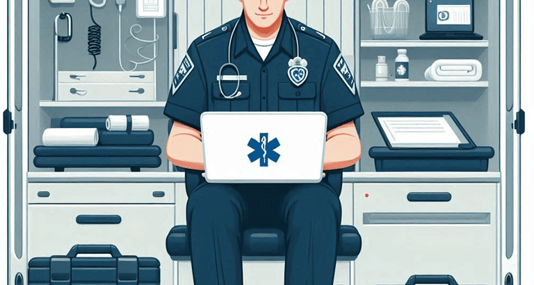 illustration of EMT using a laptop.